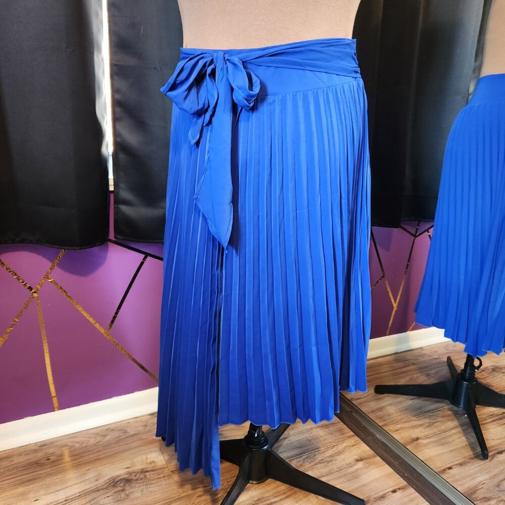 NWOT PRETTYGARDEN High Waisted Tie Asymmetrical Pleated Skirt Blue XX-Large - Picture 4 of 11